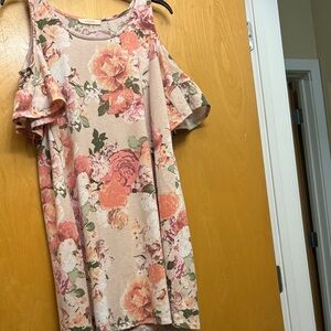 Floral Pink Cold Shoulder Dress